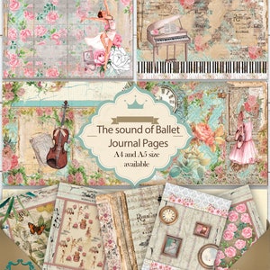Junk Journal Kit - "The Sound of Ballet" - Afdrukbaar ballet decoratief papier, vintage, shabby chic papierpakket, plakboek, bloemenpapier