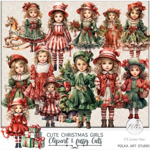 Junk Journal Fussy Schnitte, niedliche Weihnachten Mädchen Sammlung, digitaler Download, Cricut, digitale Aufkleber, viktorianische Ephemera, Planer Aufkleber