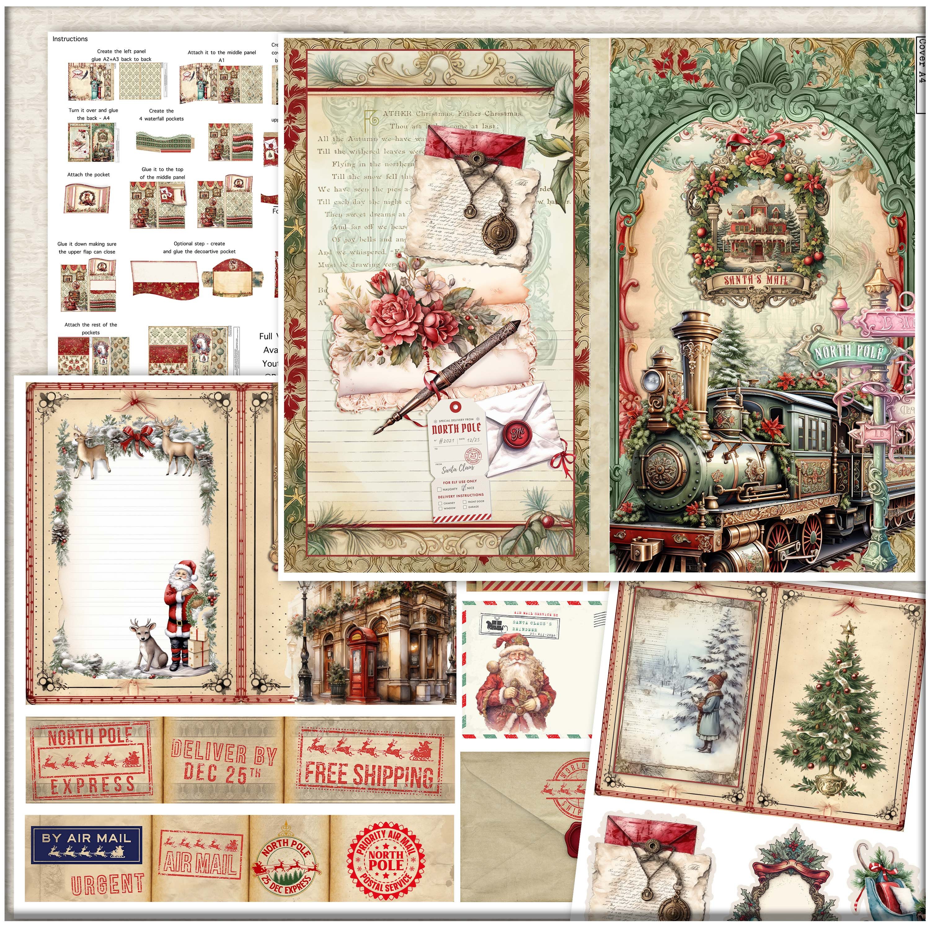 Junk Journal Christmas Folding Folio: Letters to Santa Ephemera ...