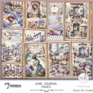 Digitale kit ongewenste dagboeken vintage Provençaalse lavendel, bloemen afdrukbare decoratieve dagboekpagina's, collagevel landelijk Provençaalse, papieren kit