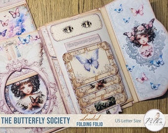 Digital Junk Journal Kit Loaded Folio Kit, Magical Butterflies, Printable Download, Fantasy Paper Craft Project DIY, Ephemera, Trifold Folio