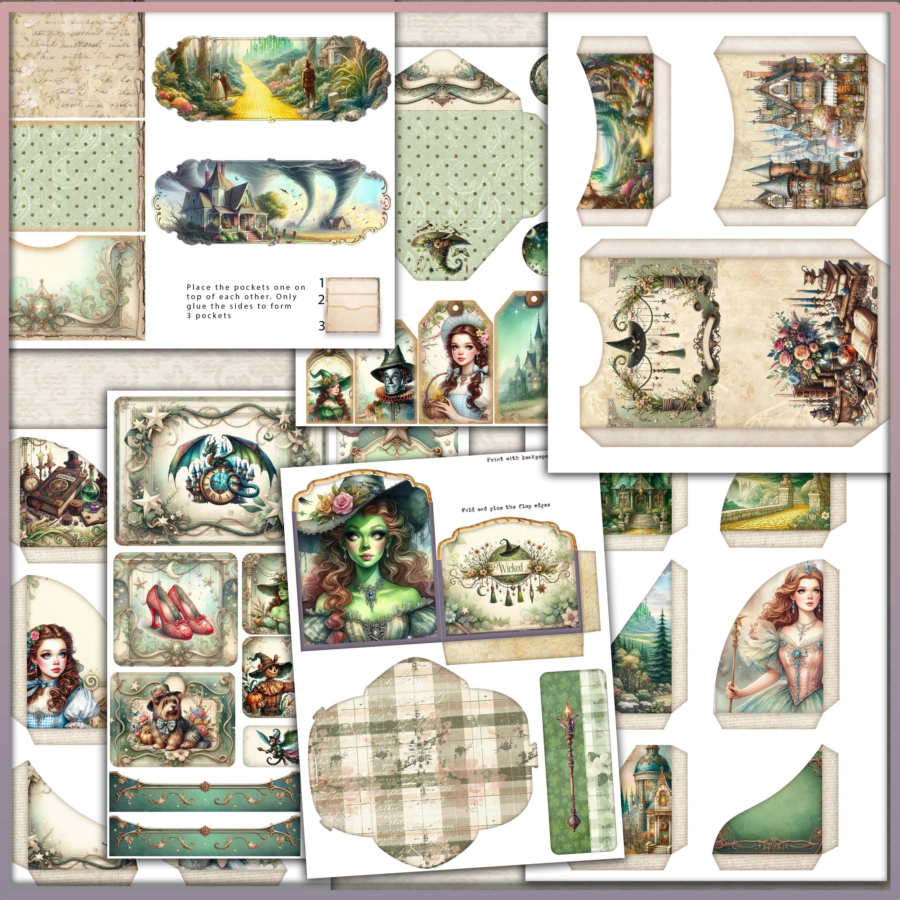 Wizard of Oz Junk Journal Kit: Vintage Printable Collage Papers