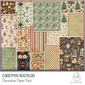 Weihnachten Junk Journal Dekoratives Papier Pack, Vintage druckbare Papiere, digitaler Download, Scrapbooking Digi Kit, Seiten im Hochformat