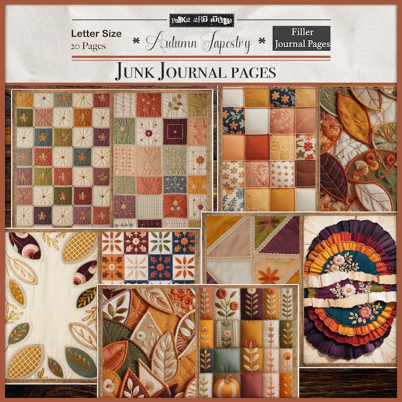Autumn Tapestry Digital Junk Journal Pages | Quilted Fall Printable ...