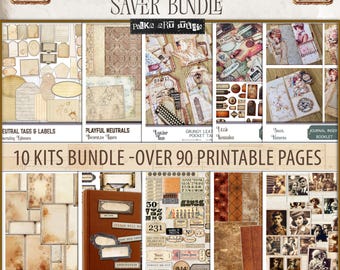 Junk Journal Printable Kit: Vintage Ephemera, Tags, Papers (Digital Download)
