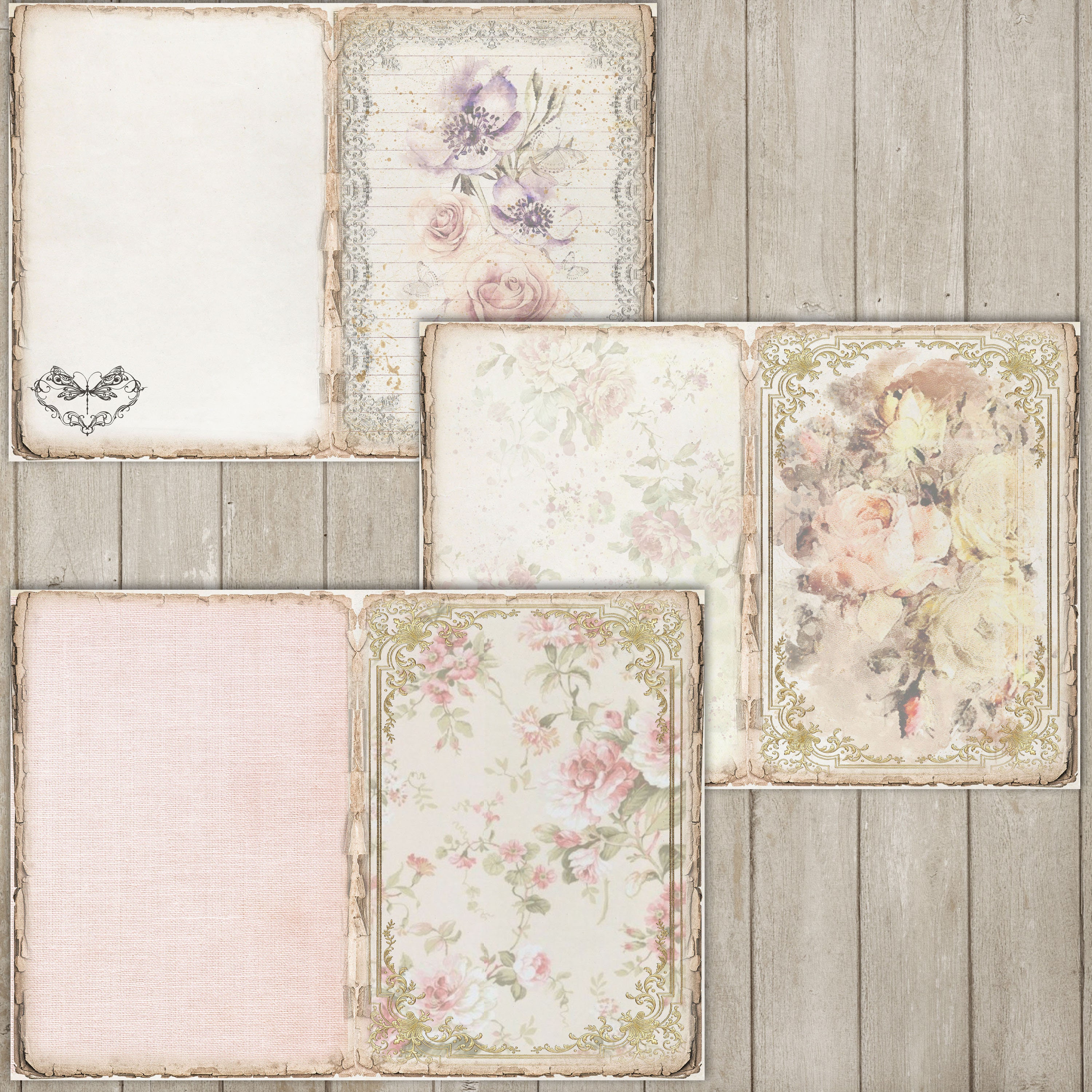 Shabby Chic Junk Journal Paper: Vintage Pink Decorative Pages (digital ...