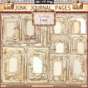 Digitale vintage junk-dagboek decoratief antiek kant en gelaagde neutrale dagboekpagina's, paper pack vintage instant download