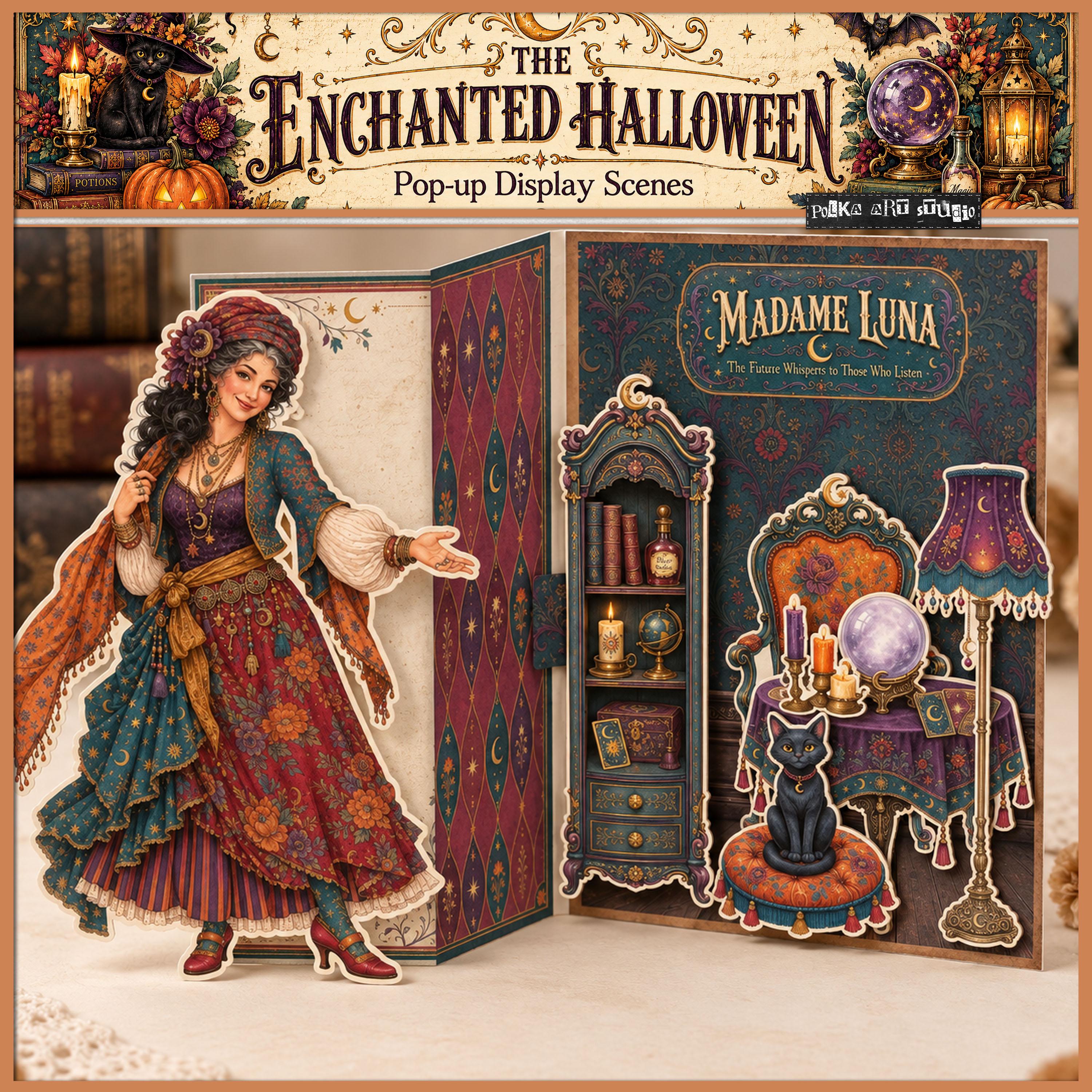 Halloween Pop Up Display Scenes Printable, 3D Paper Craft, Witch Decor, Junk Journal Insert, Halloween Papercraft Kit