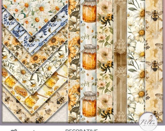 Digital Bees Junk Journal Kit, Neutral Bees and Flowers Pages, Decorative Printable Pages, Instant Download  Antique paper Digi Kit, Collage