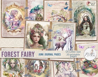 Junk Journal Digital Kit "Forest Fairy" Printable Fairy Fantasy Collage Papers, Magic Fairy Journal, Scrapbook, Watercolor Paper Craft