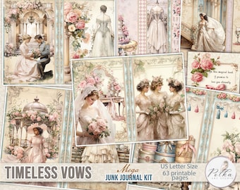 Digital Junk Journal Kit Victorian Wedding, Neutral Bridal Journaling Pages, Printable  Download,Vintage Wedding, Ephemera