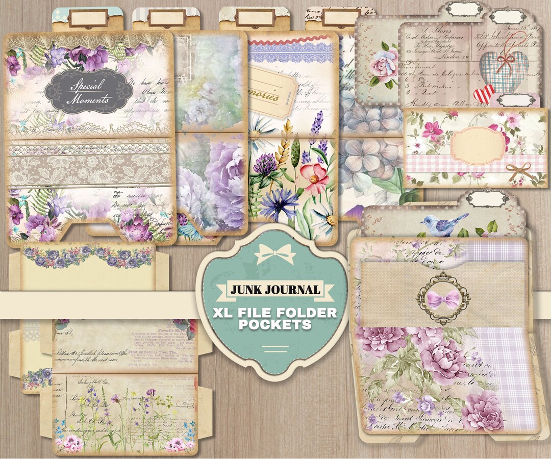 File Folder Journal Junk Journal XL File Folders: Vintage Spring Flowers Ephemera (digital ...