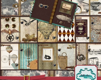 Printable Steampunk journaling 20 pages kit "A Great Age" scrapbooking paper for personal and commercial use