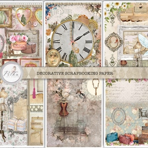 Papel decorativo para álbum de recortes Grace Collection Vol. 1- Junk Journals Shabby Chic Papers, papéis de colagem vintage para impressão (tamanho carta, A4 e A5)