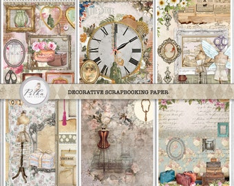 Decorative Scrapbook Paper Grace Collection Vol. 1- Junk Journals Shabby Chic Papers, Vintage Printable Collage Papers (Letter size,A4 & A5)