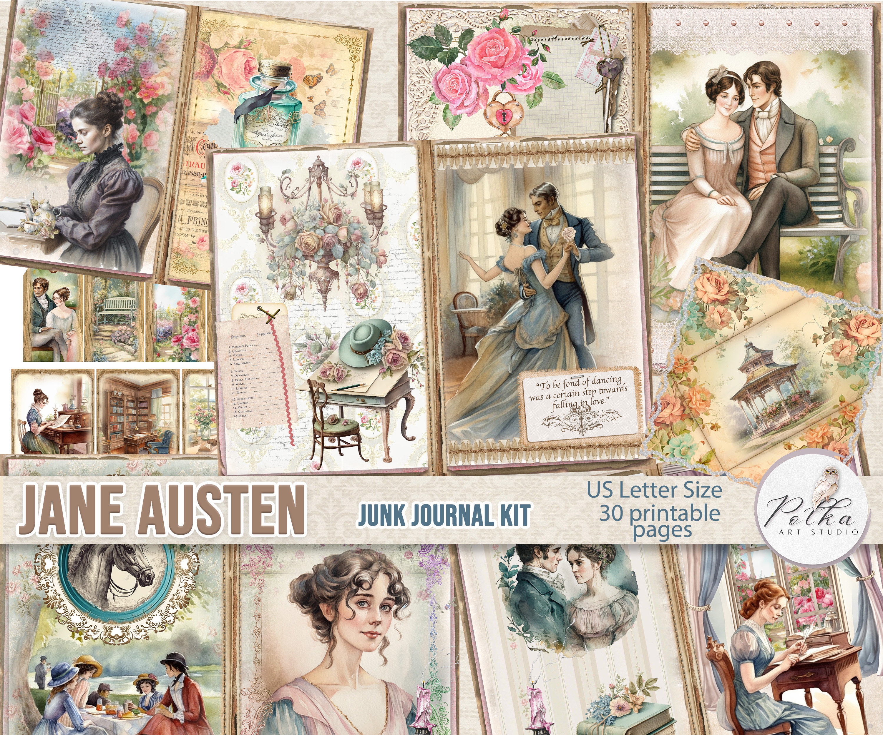 Jane Austen Gift Set / Jane Austen Junk Journal / Vintage Jane