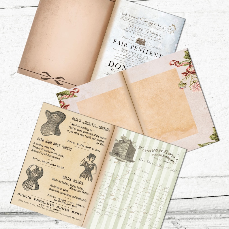 Junk Journal Blank decorative 30 double pages Pack / Neutral Vintage color papers / Instant download image 9