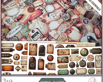 Vintage dagboek Tags: grungy efemere versieringen (afdrukbare download)
