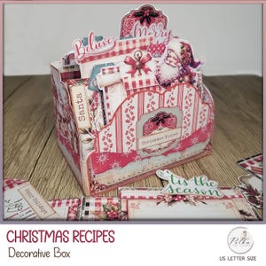 Boîte éphémère numérique imprimable de Noël - boîte recette, boîte de rangement pour journal indésirable, cartes et étiquettes éphémères, impression vintage, pâtisserie