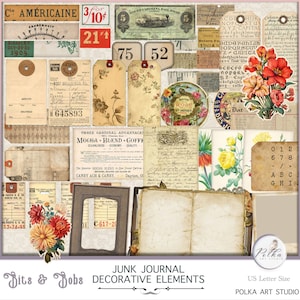 Kit di abbellimenti per diario digitale Junk, etichette, cartellini, effimeri vintage, carte di supporto per diario, carte decorative vintage vittoriane