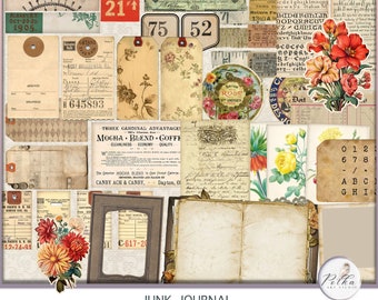 Vintage Ephemera Junk Journal Kit: Victorian Tags, Labels (Digital Download)