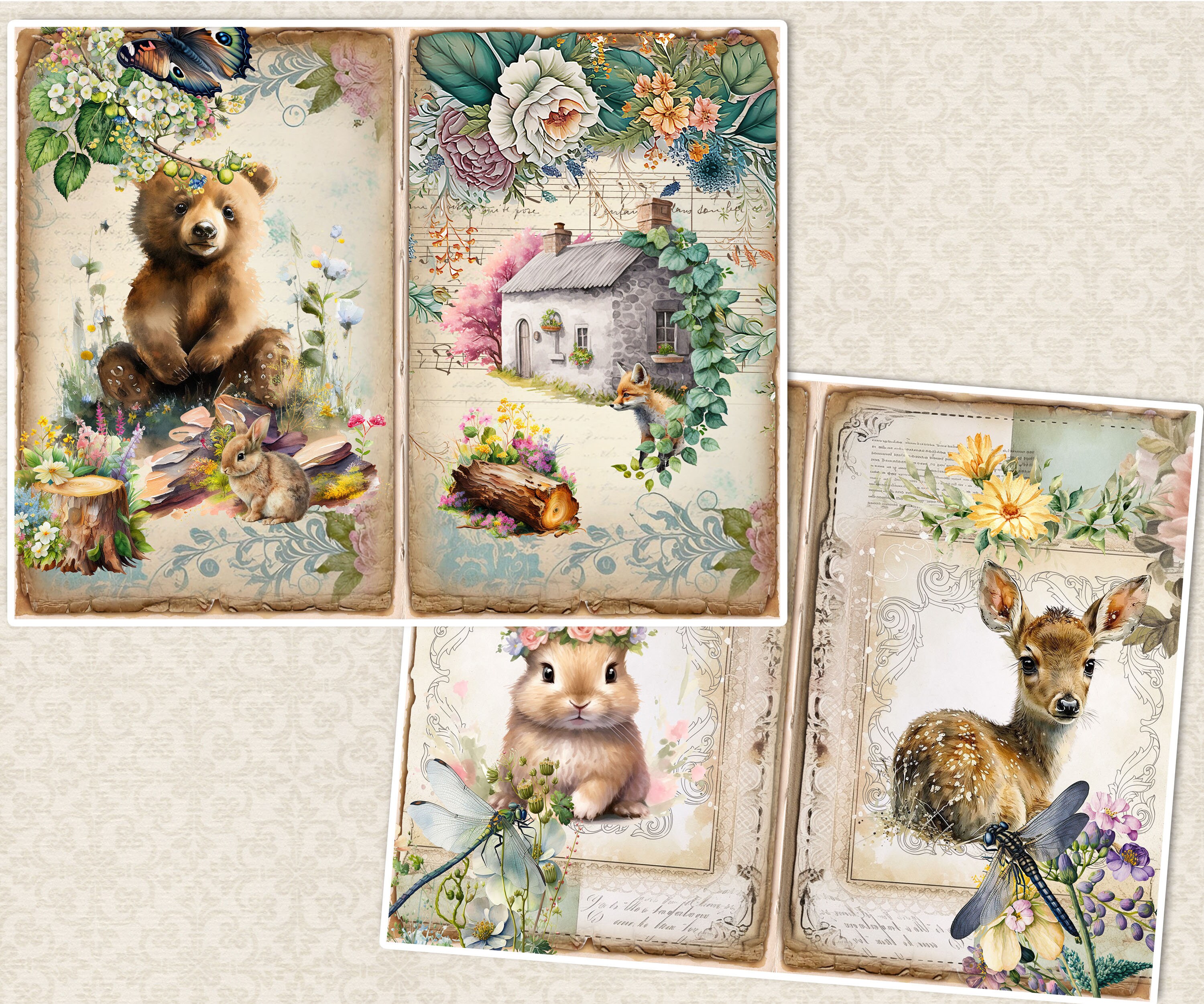 Woodland Junk Journal Kit: Forest Animals, Vintage Ephemera (PDF) - Etsy