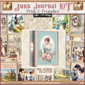 Mini journal numérique Regency Jane Austen, orgueils et préjugés, papiers de journalisation imprimables, kit de journal papier à télécharger vintage