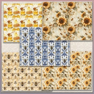 Digitale bijen junk journal kit, neutrale bijen en bloemenpagina's, decoratieve afdrukbare pagina's, instant download antiek papier Digi Kit, collage afbeelding 4