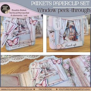 Junk Journal Ephemera Embellishments, Peek-Through Window Hidden Paperclip Set – Shabby Chic French Café Style, Double-Sided Clip Pockets