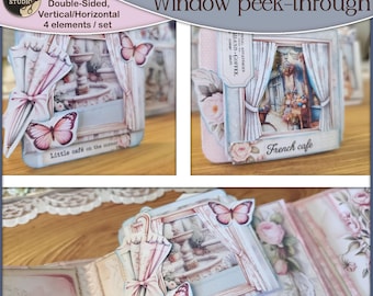 Ornements éphémères pour carnets, jeu de trombones cachés dans la fenêtre - Style café français shabby chic, pochettes à clip double face