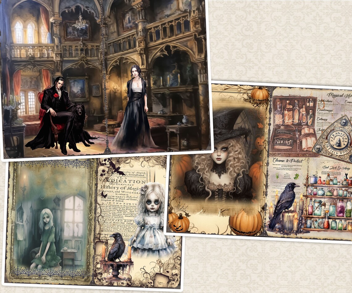 Victorian Halloween Junk Journal Kit: Gothic Witches Collage (digital ...
