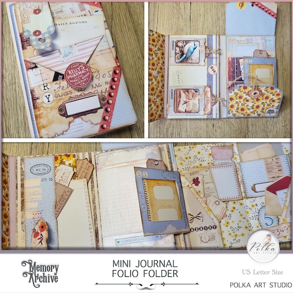 Digital Mini Journal Folder Folio, Vintage Paper Craft Project, Notebook, Printable Ephemera, Digital Download, Craft Kit Project, Scrapbook
