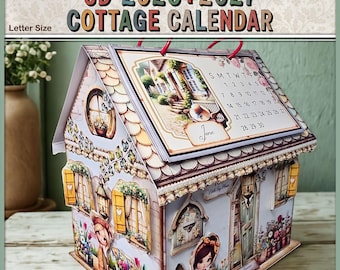 Digital Printable 2026 3D Cottage Desk Calendar, Paper Craft Project and Tutorial, Digital Download, Cottagecore House