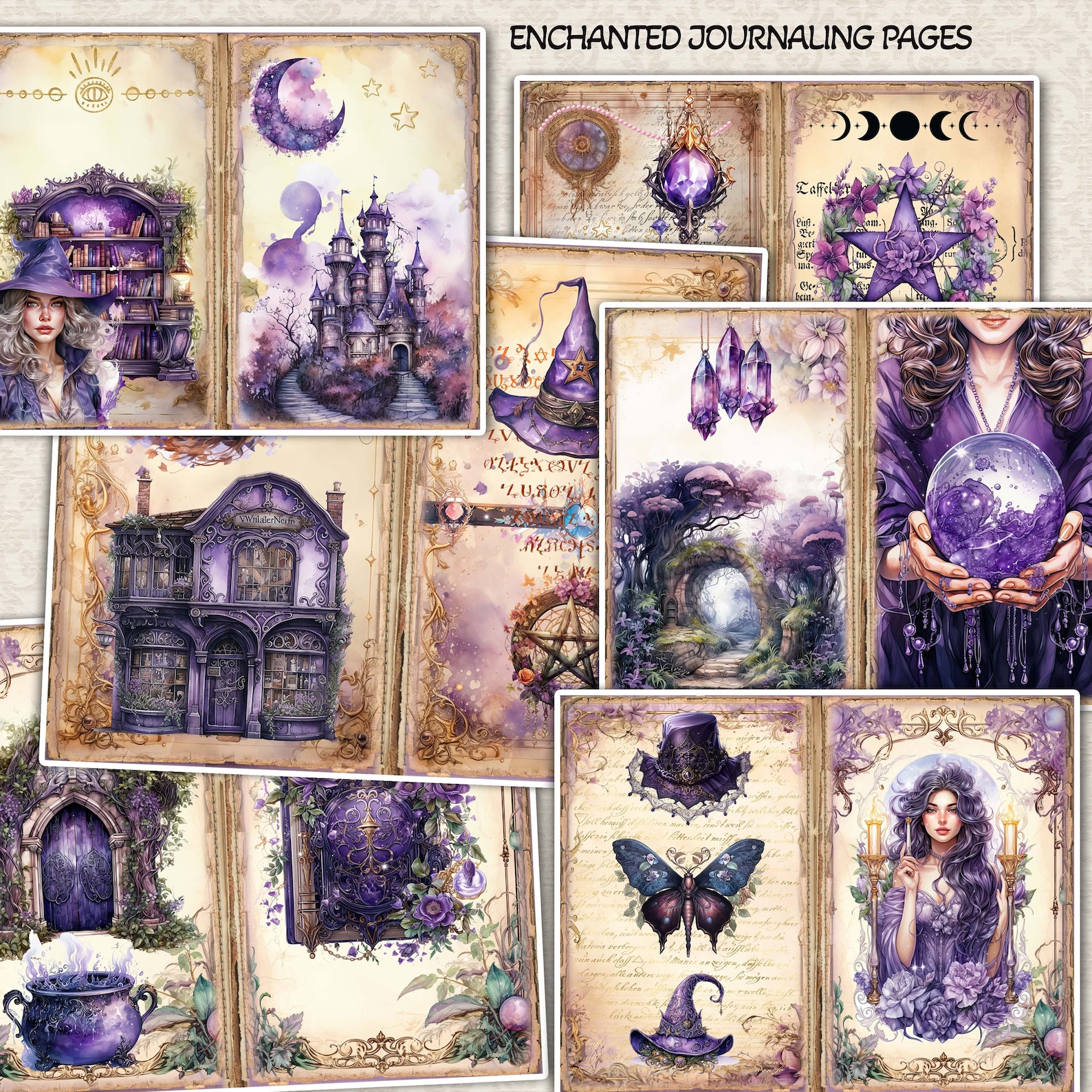 Witchcraft Halloween Grimoire Junk Journal Kit: Magic Fantasy Collage ...