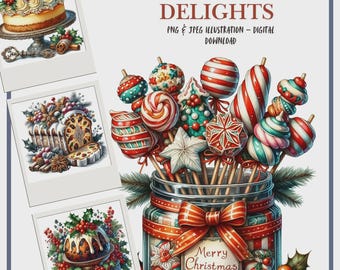 Digital Winter Clipart, Christmas  Desserts, Sweets Illustrations for Scrapbooking, Card Making, Junk Journals, JPEG, PNG Paper Crafts DIY