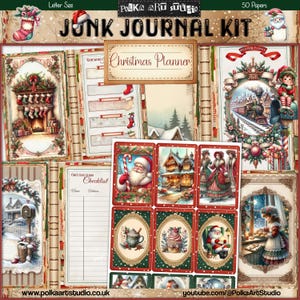 Kit de diário de lixo para planejador de Natal digital, suprimentos para artesanato imprimíveis, planejador de lixo, imprimível de Natal, papéis vintage