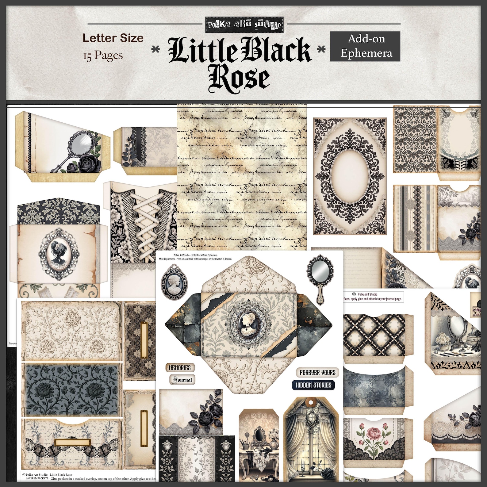 Gothic Junk Journal Ephemera Kit | Little Black Rose Printable Fussy ...
