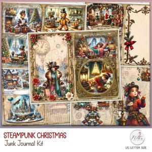 Kit diario Steampunk di Natale digitale, kit diario fantasy invernale, kit di carta stampabile, materiale effimero vittoriano, Natale, download di Noel