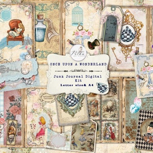 Digital Junk Journal Kit, Once Upon A Wonderland, Alice Adventures, Romantic Alice Pages, Printable Digi Kit, Digital Download