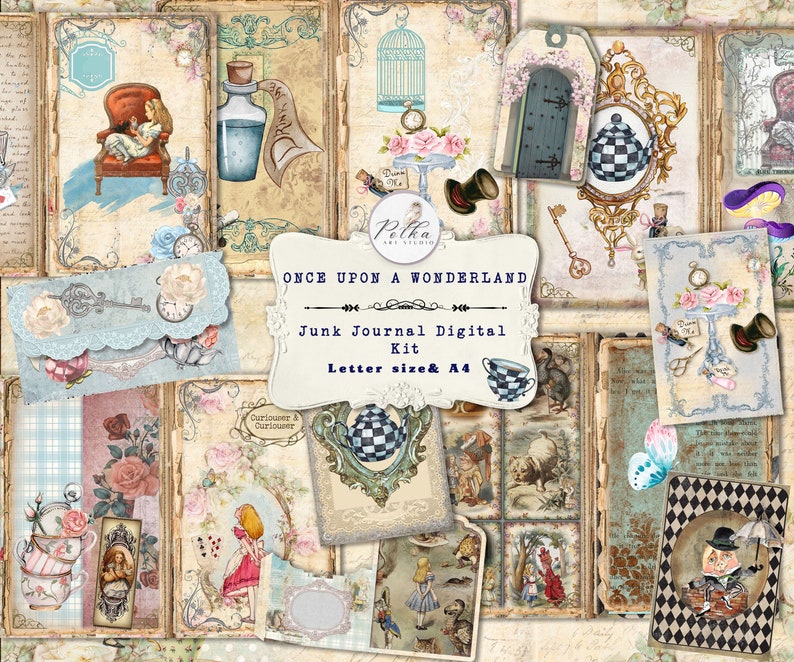 Alice in Wonderland Junk Journal Kit: Printable Ephemera (digital ...