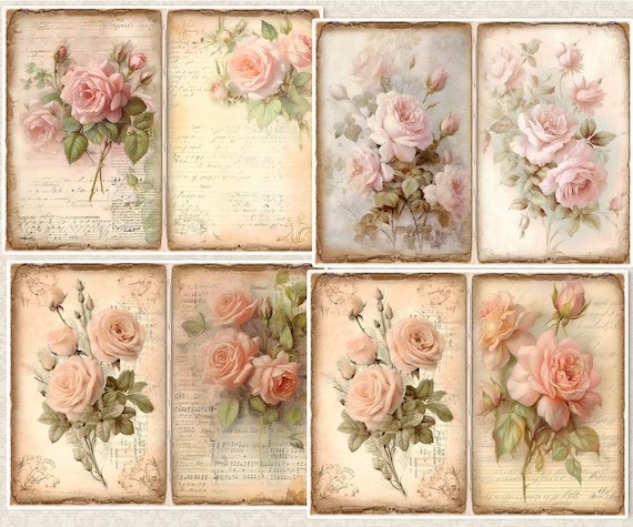 Junk Journal, Vintage,shabby Chic Pink Roses Journal Pages