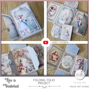 Alice in Wonderland Folding Folio Junk Journal Booklet, Scrapbook Ephemera Digital Download, Trifold, Printable Instant Download, Craft Kit