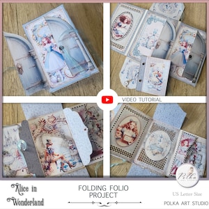 Alice nel Paese delle Meraviglie Pieghevole Folio Junk Journal Booklet, Scrapbook Ephemera Download digitale, Trifold, Download istantaneo stampabile, Kit artigianale
