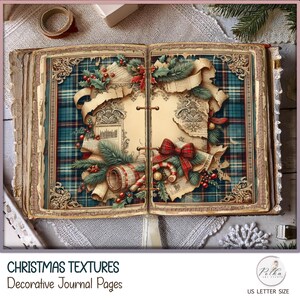 Kerst digitaal junkjournaal decoratief papier, tartan winterpagina's, scrapbooking, paper pack vintage instant download, collagepapier