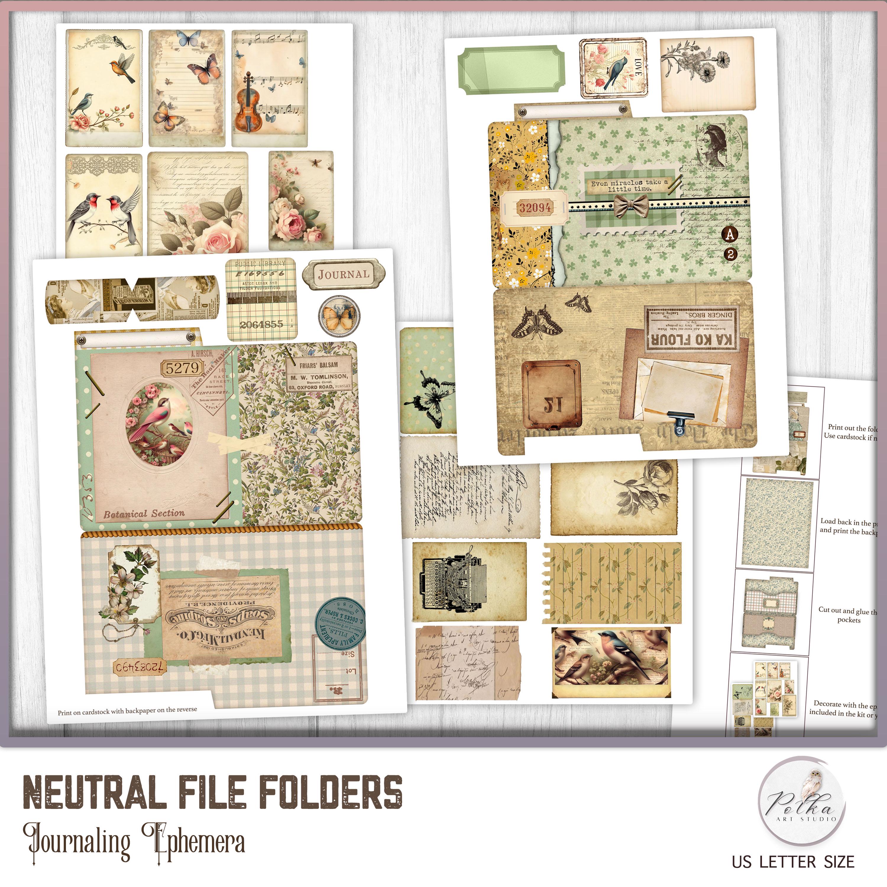 File Folder Journal Digital Junk Journal File Folders: Vintage Ephemera Inserts (digital ...
