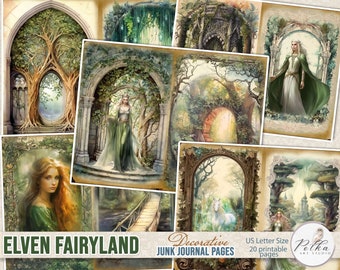 Junk Journal Kit Fantasy Elven Kingdom, Vintage Journal, Medieval Elves, Magical Forest Fantasy Printable Journal, Collage, Digital Download