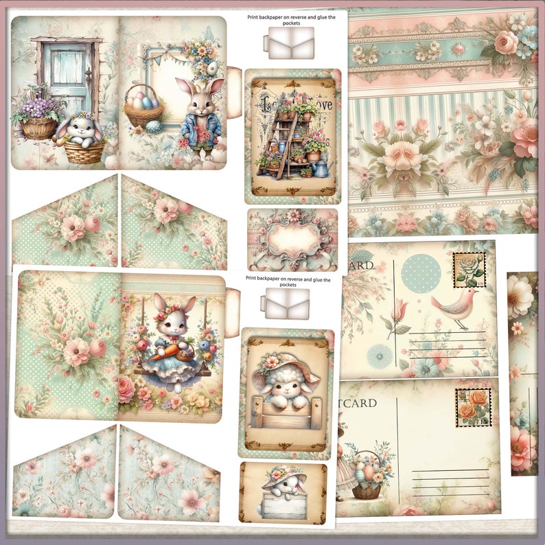 Shabby Chic Easter Bunny Junk Journal Kit: Vintage Ephemera (digital ...