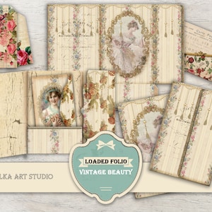 Junk Journal Folio Kit / Vintage Insert, Falten Tascheneinlage / Printable Instant Download, Folding Folio, Printable Kit