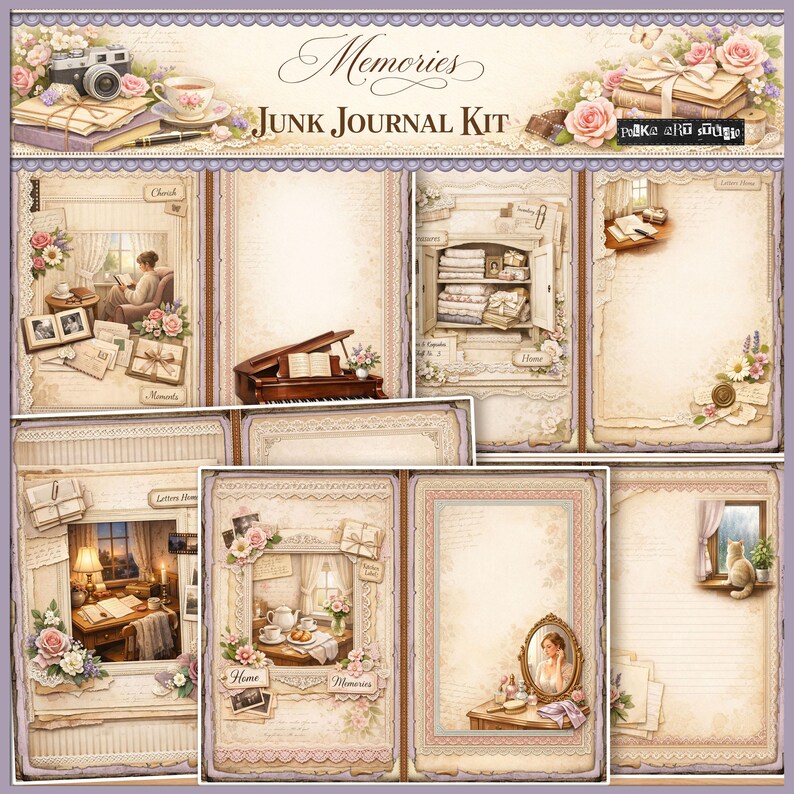 Memories Junk Journal Kit, Shabby Chic Printable Journal Pages, Vintage ...