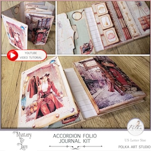 Projet d'artisanat en papier numérique journal folio accordéon, pages de journalisation Lady Detective, téléchargement, pages victoriennes vintage, éphémères